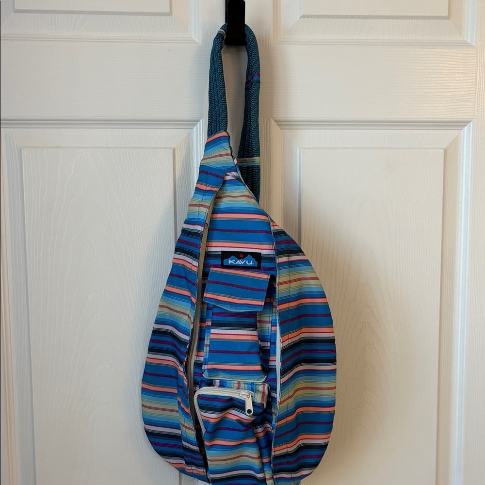 KAVU Blue and Orange Striped Backpack